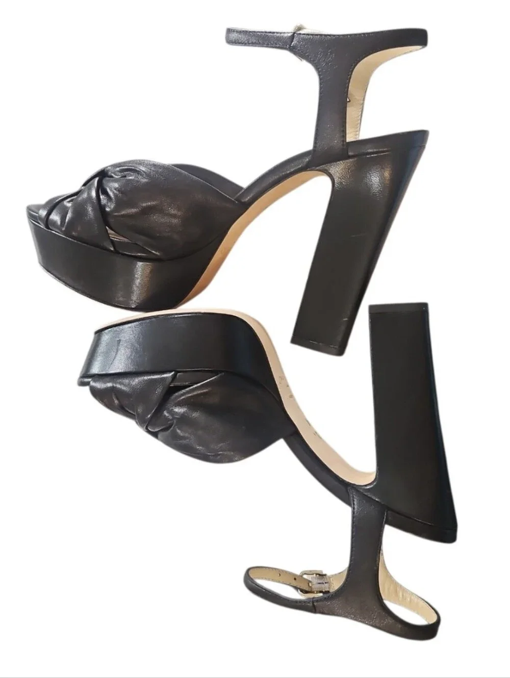 Jimmy Choo Black Leather Heloise Knot Platform Sandals 7